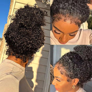 Kinky Edges Glueless 360 Full Lace Frontal Curly Wigs With Invisi-String Affordable Snug Fit Human Hair Wigs Lace Parting Anywhere