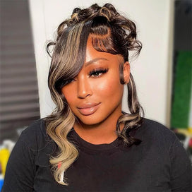M1B/27 Balayage Highlight 13x6 Glueless HD Lace Front Wig Body Wave Straight Pre Plucked Colored Human Hair Wigs