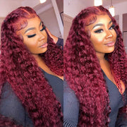 99J Burgundy Wig 13*6 Deep Wave HD Lace Frontal Wigs Pre Plucked Virgin Human Hair Wigs