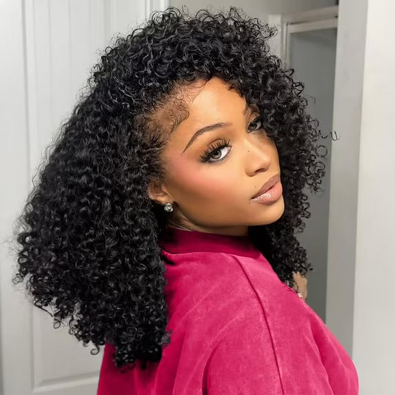 3 IN 1 Half Wig Kinky Curly Style Flip Over Quick Weave Glueless Install 100% Natural Hairline 220% Density