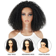 3 IN 1 Half Wig Kinky Curly Style Flip Over Quick Weave Glueless Install 100% Natural Hairline 220% Density
