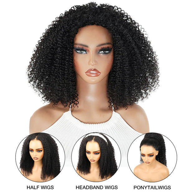 3 IN 1 Half Wig Kinky Curly Style Flip Over Quick Weave Glueless Install 100% Natural Hairline 220% Density
