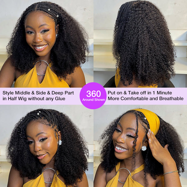 3 IN 1 Half Wig Kinky Curly Style Flip Over Quick Weave Glueless Install 100% Natural Hairline 220% Density