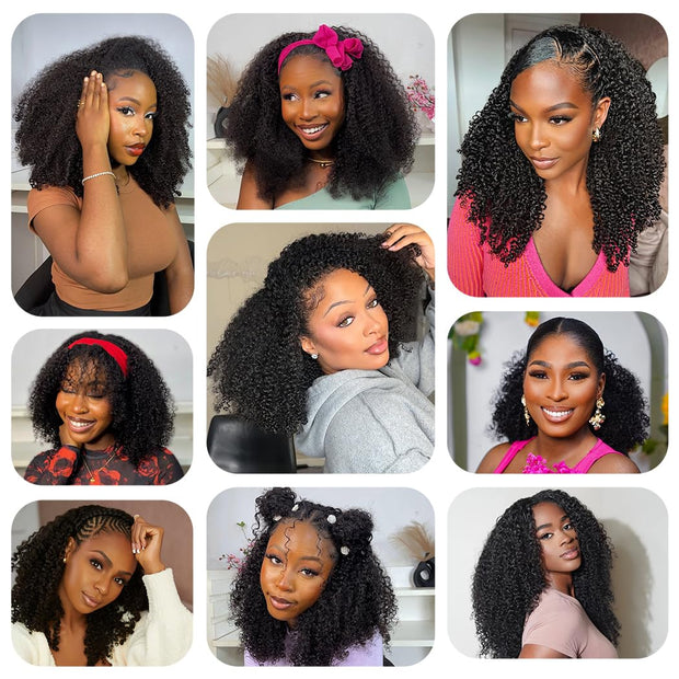 3 IN 1 Half Wig Kinky Curly Style Flip Over Quick Weave Glueless Install 100% Natural Hairline 220% Density