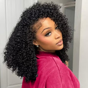 3 IN 1 Half Wig Kinky Curly Style Flip Over Quick Weave Glueless Install 100% Natural Hairline 220% Density