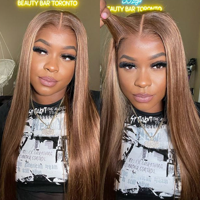 4/27 blonde highlight 4x4 pre cut lace closure wig