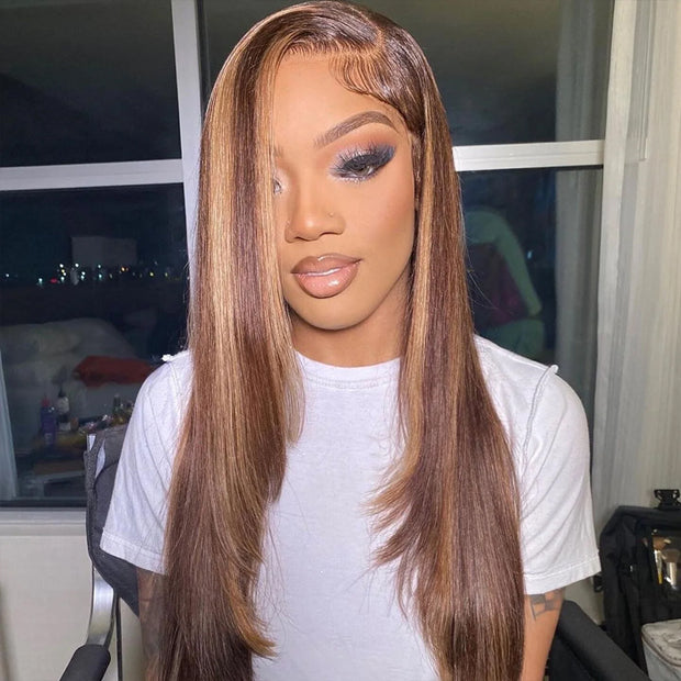 Hermosa Layered Cut 4/27 Highlight 13x4 Transparent Lace Wigs Straight Human Hair Wigs