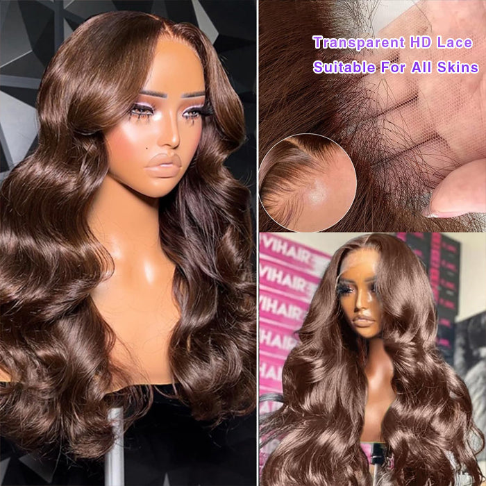 4 Chocolate Brown Wig Straight & Body Wave 13x4 HD Lace  display picture 1