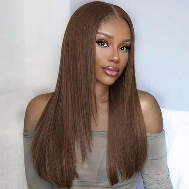 Layered Cut Straight Glueless Human Hair Wigs 8x5 HD Lace Frontal Wig 180% Density