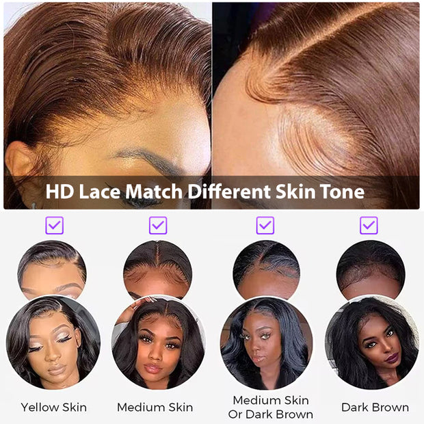 C Part 13x4 HD Lace Front Wigs #4 Chocolate Brown Glueless Human Hair Wigs
