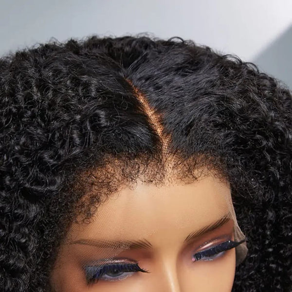 Kinky Edges Glueless 360 Full Lace Frontal Curly Wigs With Invisi-String Affordable Snug Fit Human Hair Wigs Lace Parting Anywhere