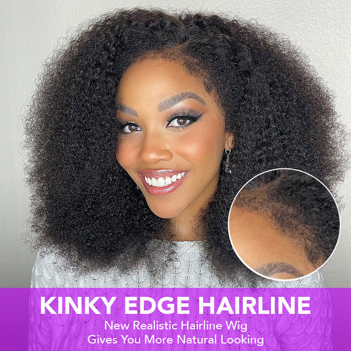 4C Kinky Edge Hairline Afro Kinky Curly Wigs Pre Cut 8x5 HD Lace Human Hair Glueless Wig Pre Bleached