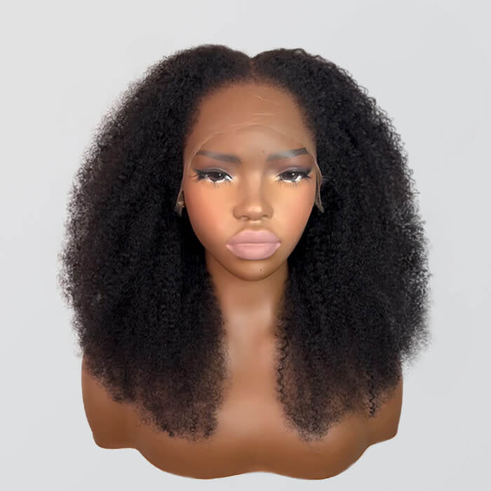 4C Kinky Edge Hairline Afro Kinky Curly Wigs Pre Cut 8x5 HD Lace Human Hair Glueless Wig Pre Bleached