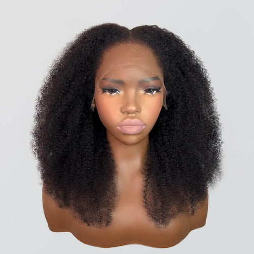 4C Kinky Edge Hairline Afro Kinky Curly Wigs Pre Cut 8x5 HD Lace Human Hair Glueless Wig Pre Bleached