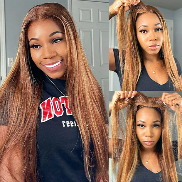 Wear & Go Blonde Highlight Straight Wig Upgrade 7*5/8*5 Pre Cut Lace Closure Wigs For Sale #P4/27 Color