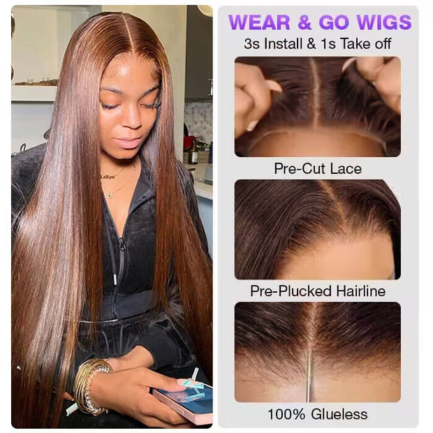 #4 Chocolate Brown 8*5 Pre Cut HD Lace Closure Wigs Glueless Ready & Go Wig