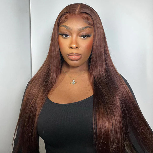 Body Wave #4 Chocolate Brown Glueless Wig 220% Density Pre-cut 8x5 HD Lace Wigs Ship In 24H