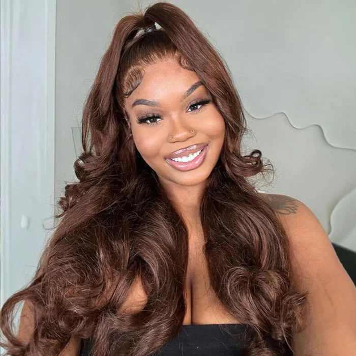 #4 Chocolate Brown 4x4/5x5 Invisible HD Lace Closure Human Hair Wigs With Pre Plucked Natural Hairline