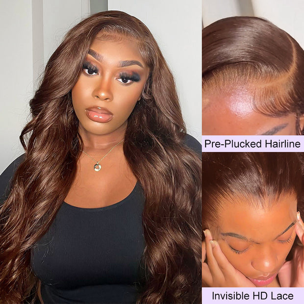 Body Wave #4 Chocolate Brown Glueless Wig 220% Density Pre-cut 8x5 HD Lace Wigs Ship In 24H