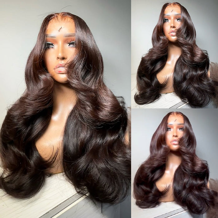 4 Chocolate Brown Wig Straight & Body Wave 13x4 HD Lace  display picture 1