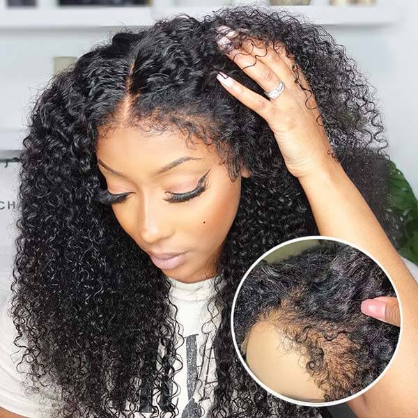 4C Curly Edges Hairline Glueless Curly Lace Front Human Hair Wig With Super Natural Hairline