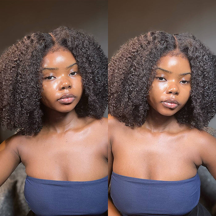 18" = $129 Glueless 4C Kinky Edge Afro Kinky Curly Human Hair Wig Pre Cut HD Lace Skin Melt Wigs Natural Hairline