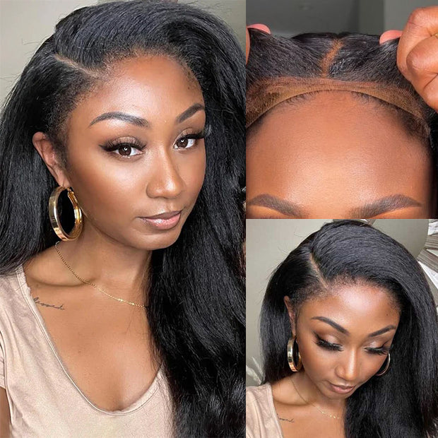 Glueless 4C Edge Hairline Wigs Silky Straight 13x4 13x6 HD Lace Front Wig with Kinky Edges Realistic Natural Hairline