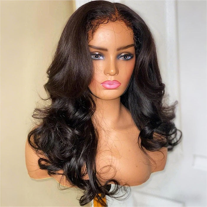 Natural 4C Edges Curly Baby Hair 13X6 HD Lace Front Human Hair Wigs Body Wave Wigs