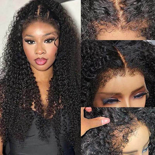 4C Edges Hairline Wig Transparent 13x4 HD Lace Pre-Plucked Curly Human ...
