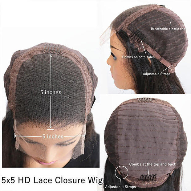 Asymmetrical Side Part Bob Wigs Body Wave Glueless HD Lace Front Wigs 180% Density