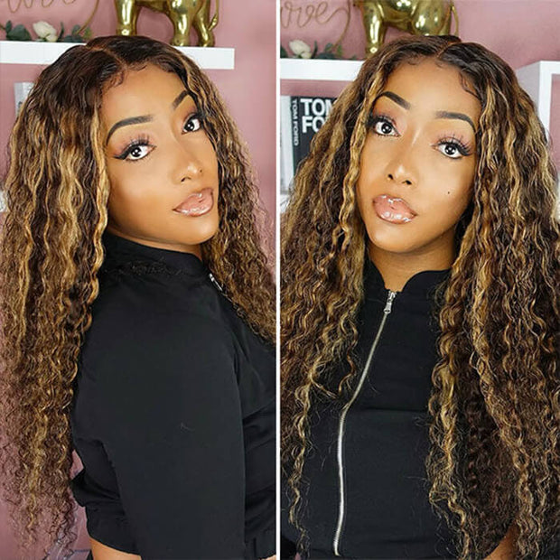 Highlight Deep Wave Wear & Go Glueless Wig 7*5/8*5 Pre Cut Lace Closure Wigs #P4/27 Color
