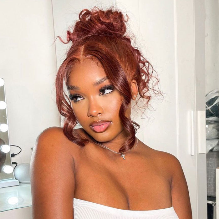 33# Reddish Brown Body Wave Invisi String Snug Fit 360 Lace Frontal Wig Pre Everything Glueless