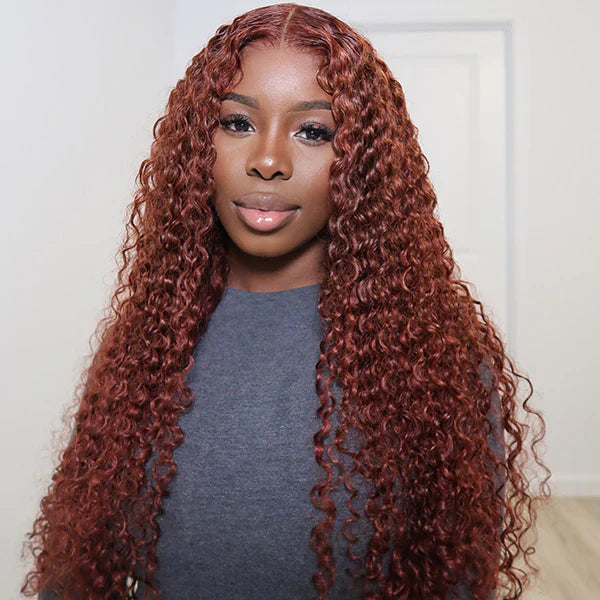 33 Auburn Color Deep Wave 13x4 4x4 HD Lace Front Human Hair Wigs For Hermosa Hair