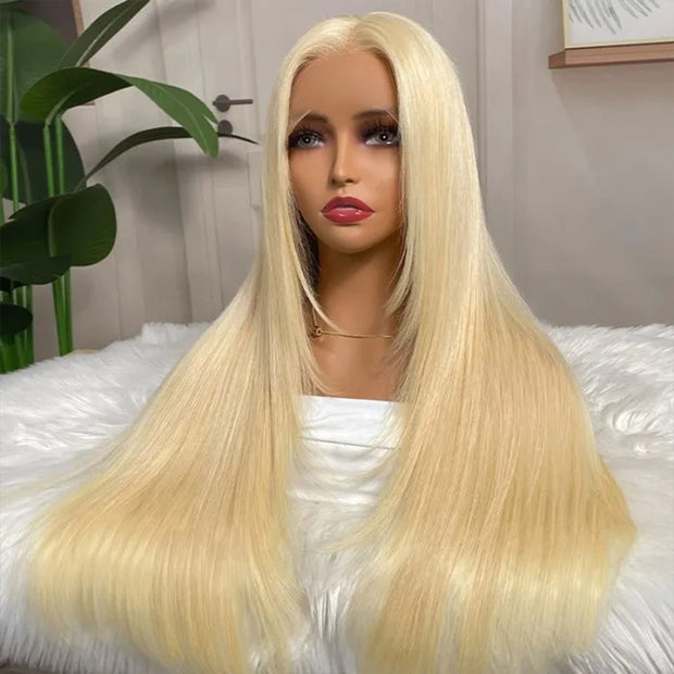 Layered Cut 613 Blonde Pre Plucked Glueless Straight 13x4 13x6 HD Transparent Lace Wigs