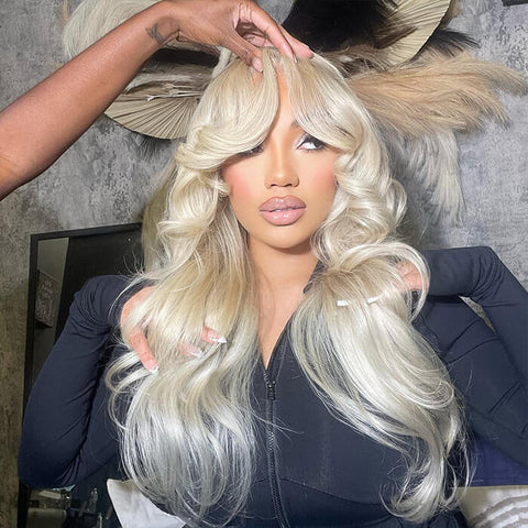 Blonde loose curls wig bangs 27/613 long s… Strawberry Blonde mix Big Curly Wavy Glamorous New Wig w  main image 2