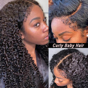 4C Edges Hairline Wig Transparent 13x4 HD Lace Pre-Plucked Curly Human Hair Wig with Curly Baby Hair