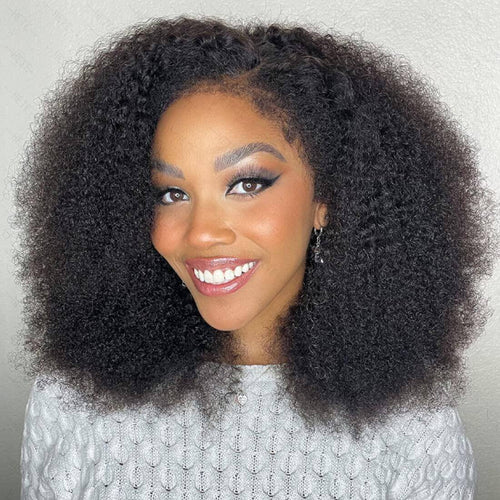 [US 24H Ship] Glueless Afro Kinky Curly Human Hair Wig with Kinky Edge Pre Cut HD Lace Skin Melt Wigs Natural Hairline