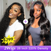 [2Wigs 26inch] Left C Part Water Wave & Body Wave 8x5 Pre Cut Lace & Pre Bleached Glueless Wig