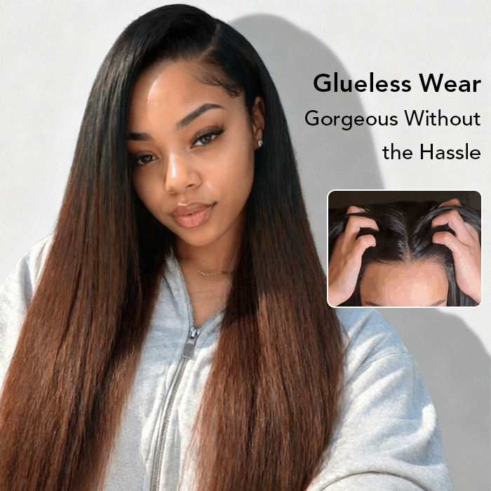 Ombre Brown Color Yaki Straight 13x6 HD Transparent Skin Melt Lace Front Wig Human Hair Wigs