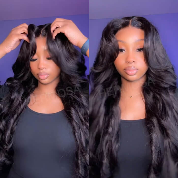 Face-Framing Curtain Bangs Pre-Styled Loose Body Wave Pre Bleached 13x4 Glueless Lace Front Wig For Women