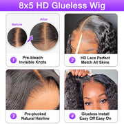 [2Wigs 26inch] Water Wave & Silky Straight Pre Cut & Pre Plucked & Bleached Ready to Go Wigs