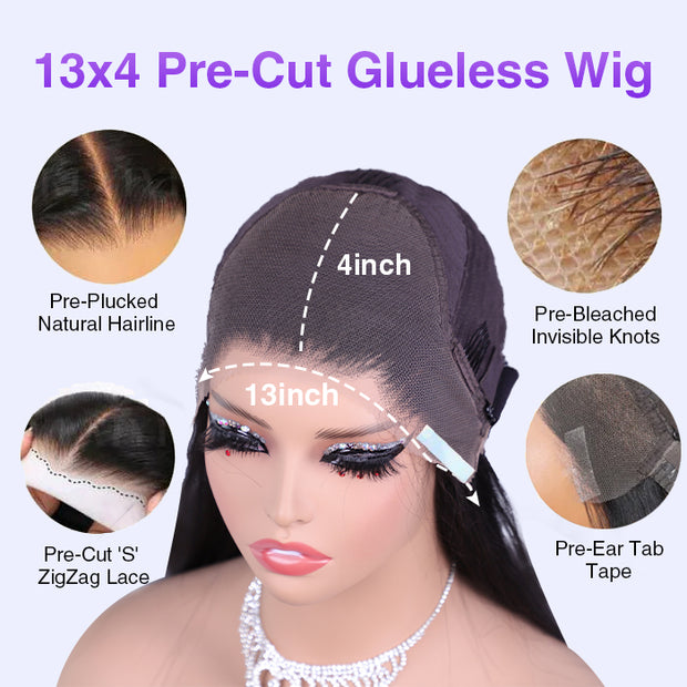Pre-All Glueless Wig 13x4 Ear To Ear Lace Front Straight Wigs Pre-Cut & Pre-Pluck & Pre-Bleached Put on and Go Wigs