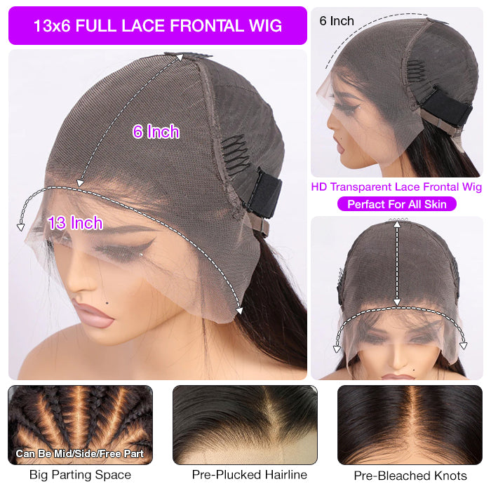 13x6 Lace Frontl Wig 180% Density Long Straight Human Hair Wigs