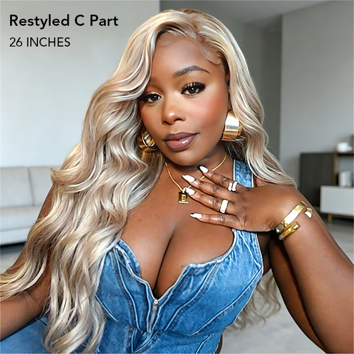 Body Wave Ash Blonde Highlight 13x4 Lace Frontal Glueless Wigs Pre