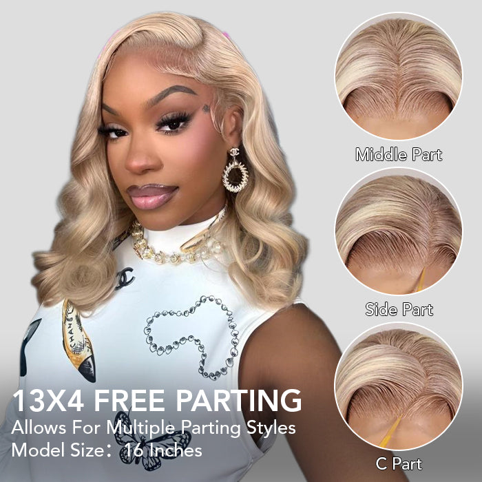 Body Wave Ash Blonde Highlight 13x4 Lace Frontal Glueless Wigs Pre