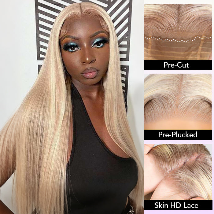 #P18/613 Highlight 13x6 Full Lace Frontal Straight Drawstring Wigs Pre Plucked HD Lace Human Hair Wigs