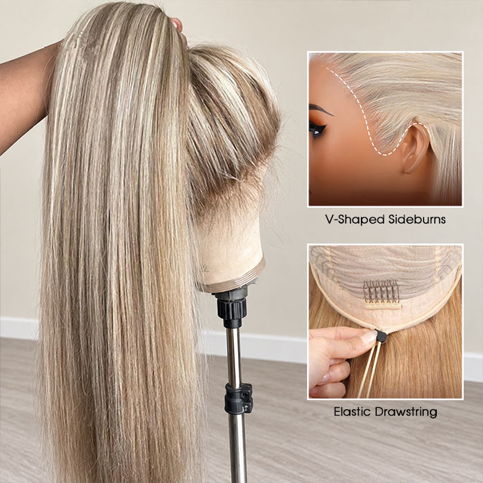 #P18/613 Highlight 13x6 Full Lace Frontal Straight Drawstring Wigs Pre Plucked HD Lace Human Hair Wigs