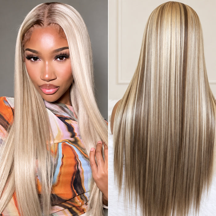 #P18/613 Highlight 13x6 Full Lace Frontal Straight Drawstring Wigs Pre Plucked HD Lace Human Hair Wigs