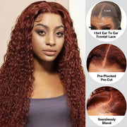 Reddish Brown 13x4 Lace Frontal & 8x5 Closure Wig Put On and Go Glueless Wig Human Hair