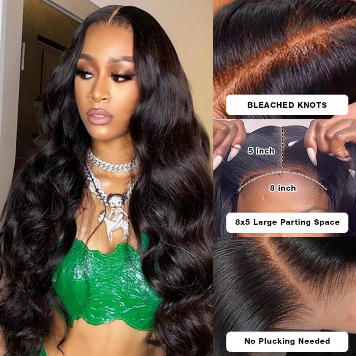 Knot Bleaching | Glueless Wear & Go Wigs 8x5 Pre Cut HD Lace Closure Wigs with Pre Plucked Hairline